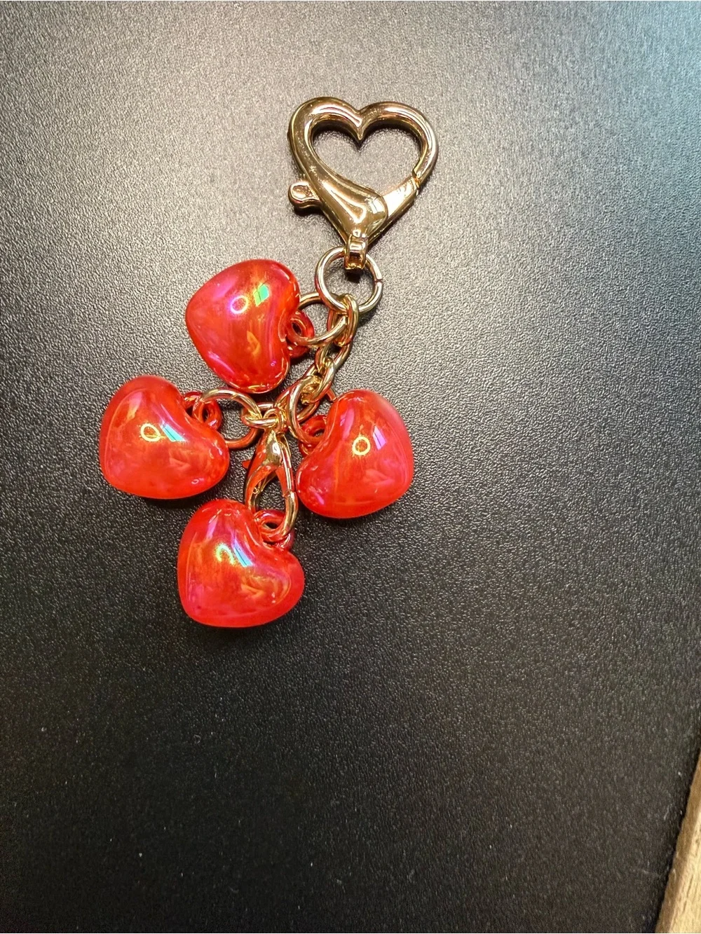 Red Heart Bag Charm Keychain Jelly Cluster Heart Clasp New Handmade
